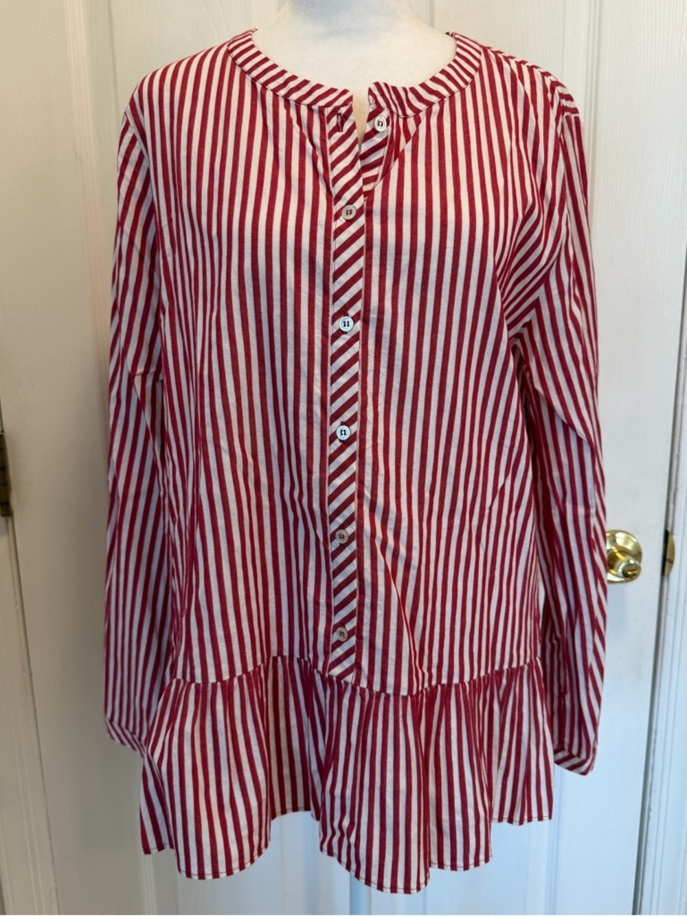 MARELLA Red and White Striped Peplum Button-Up Blouse US 12